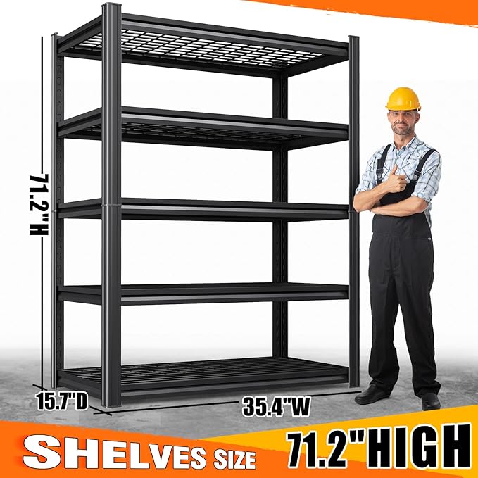 Set of 8-71"H Garage Shelving-3000LBS 5 Tier Storage Shelves,Adjustable Heavy Duty Metal Shelving Unit and Storage Large Wire Rack,Utility Steel Shelf For Shop Warehouse Industrial Pantry 71"x35"x16"