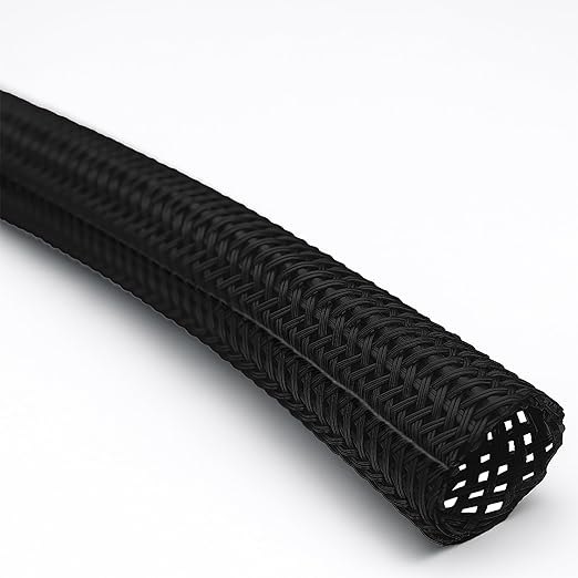 Electriduct 1" Hook Self Closing Sleeve Braid Wrap Around Sleeving Flame Retardant Flexible Mesh Cord Cover Cable Protector Wire Organizer - 250 Feet - Black