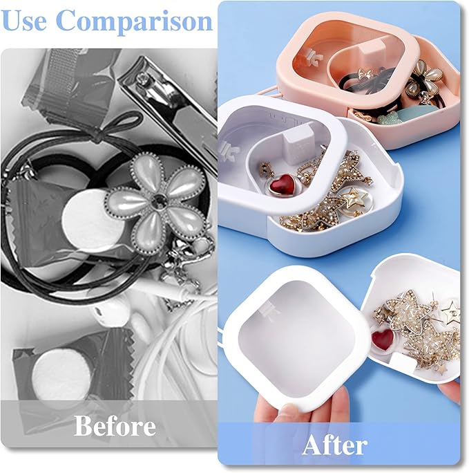 Prudiut 2Pcs Hair Tie Organizer, Hair Accessories Organizer Portable Hanging Desktop Travel Storage Box for Small Items Jewelry Bead Cotton Swabs(Pink and White)