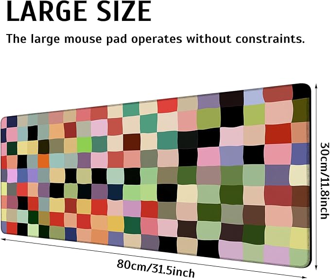 Large Gaming Mouse Pad Colored Squares Desk Mat,Non-Slip Rubber Base Stitched Edges,Extended Mousepad for PC,Laptop,Office,Home Decor(31.5 x 11.8 Inch)