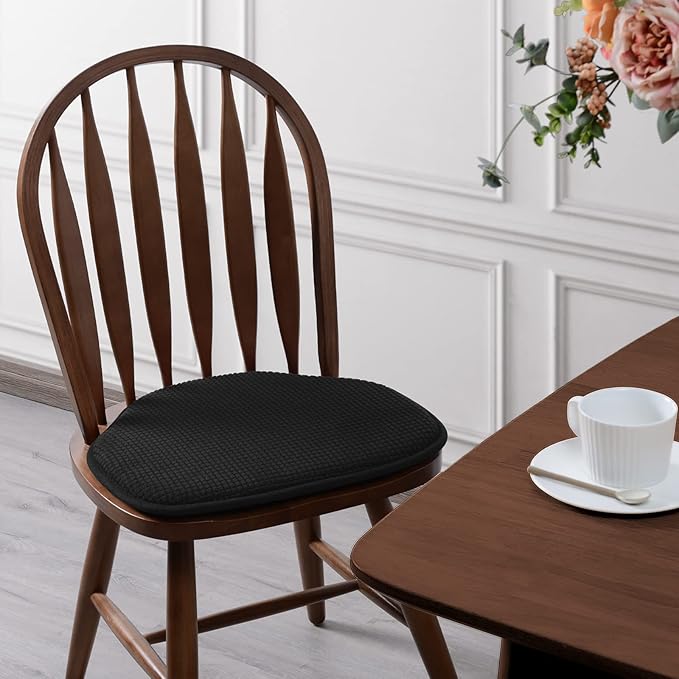 Shinnwa Windsor Chair Cushions Set of 6, Farmhouse Kitchen Seat Cushions, Non Slip Chair Pads for Dining Room, 6 Pack, 17 x 15.5 inches, Black