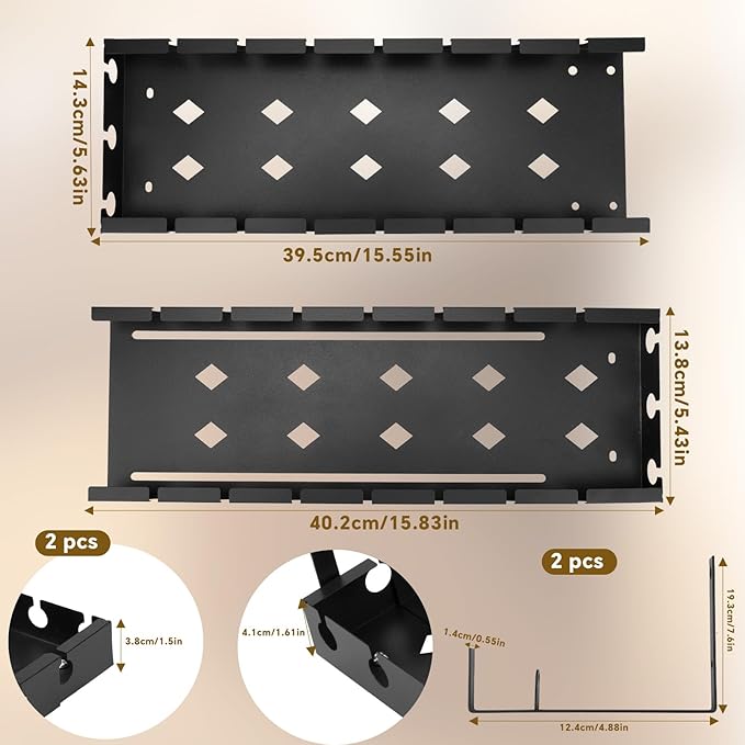 Cable Management Tray Under Desk, 43-74cm/16.9-29.13in Carbon Steel No Drill Wire Cord Organizer with Clamp & Screws Mount Retractable Cable Tray for Office Home PC Wire Management Rack (Gun Gray)