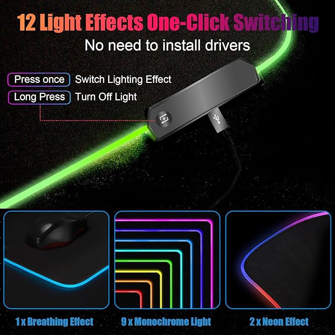 RGB Large Gaming Mouse Pad, Extended Mouse Pad with 12 Lighting Effects, Water Proof Mutispandex Surface, Non-Slip Rubber Base, 80x30 cm / 31.5×11.8 in (Purple Nebula)