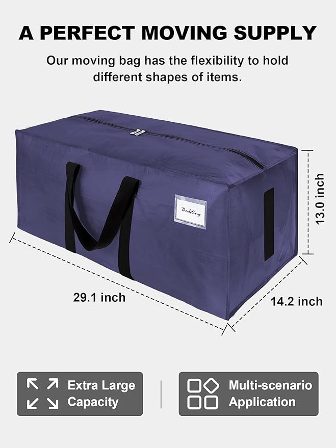80 Pack Large Strong Moving Bags with Zippers & Carrying Handles - Water-Resistant - Heavy Duty Storage Tote for Space Saving, Fold Flat, Alternative to Moving Box (Blue)