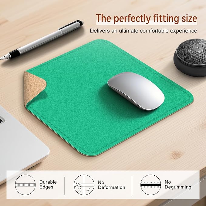Leather Mouse Pad with Stitched Edge, Waterproof Gaming Mouse Mat for Computers, Laptop, Office & Home (Green, 11"*8")