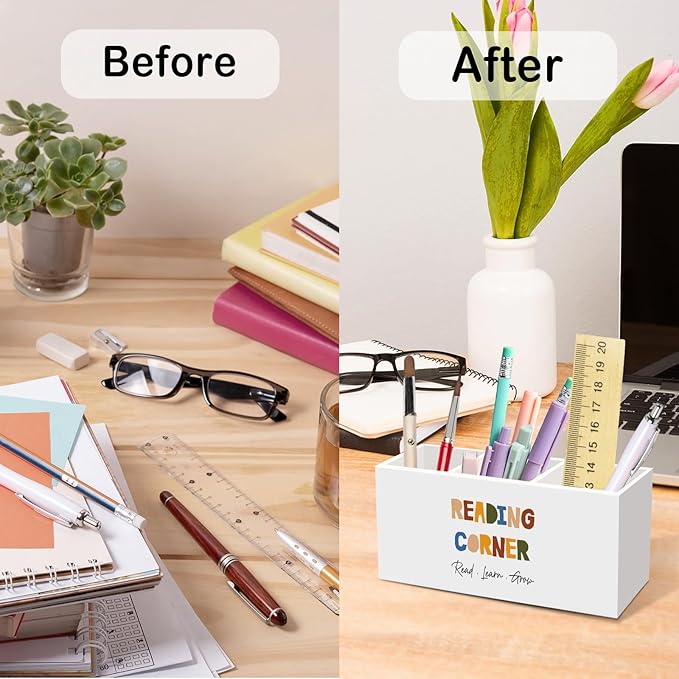 Boho Reading Corner Pen Pencil Holder for Desk, Boho Classroom Office Desk Accessories, Reading Nook Holders Organizer for Kids Library Classroom Nursery