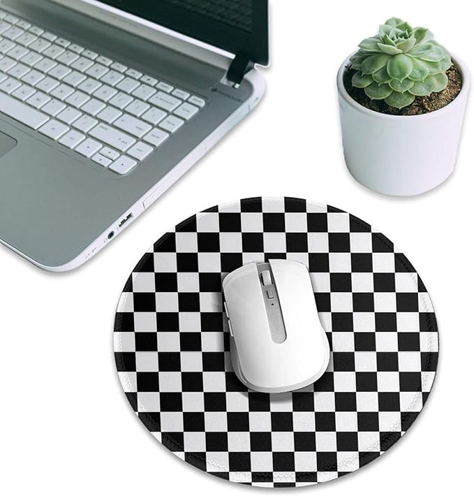 Black and Wite Checkerboard Round Mouse Pad Premium Textured Mouse Mat Washable Mousepads with Extended Stitched Edges Non Slip Rubber Base Small Mousepad 7.9 X 7.9 X 0.12 Inches