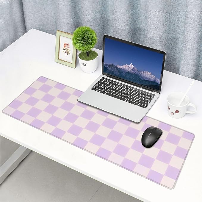 Purple Checkered Large Mouse Pad & Desk Mat Checkerboard Plaid Pattern Extended Mousepad Non-Slip Rubber Base Laptop Computer Keyboard Pad for Gaming, Office & Home Decor, XL - 31.5" X 11.8"