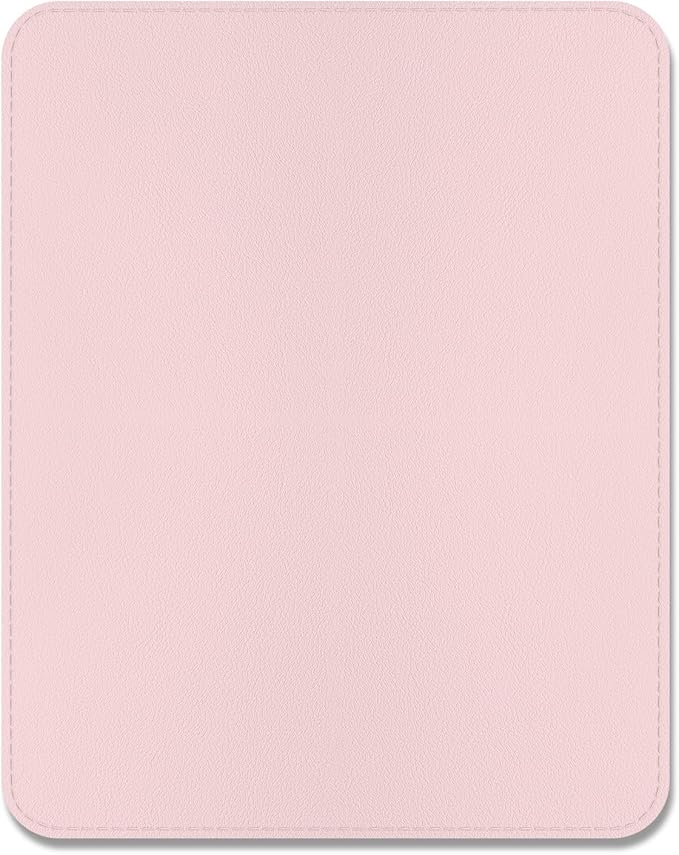 Leather Mouse Pad, Office Mouse Mat Non-Slip Rubber Base Stitched Edge Washable Waterproof Rectangular Mousepad for Office Gaming PC Laptop, 9.8" x 7.9", Light Pink
