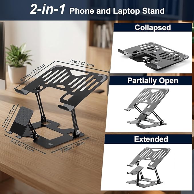 Alloy Steel Laptop Stand, Ergonomic Computer Stand, Desktop Laptop Riser, Compatible with MacBook Air/Pro, Dell, HP, Lenovo and Other 10-18 Inches Laptops, Black