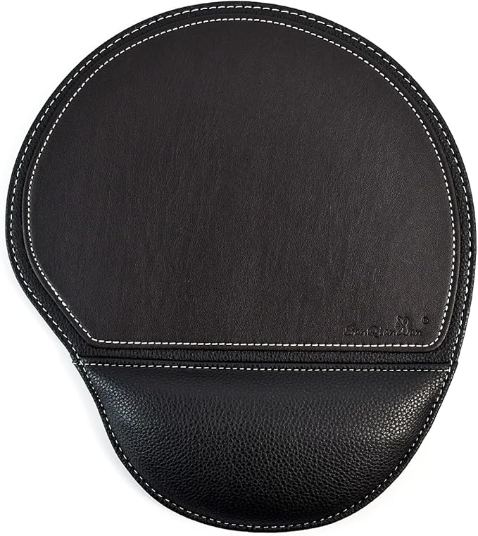 Black Office Square Leather Mouse Pad with Wrist Rest Non-Slip Design, Business Style Gaming PU Mousepad for Learners, Workers &Computer Users.