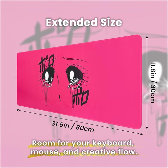 BELLEMOND Japanese Art Desk Mat | Large 31.5x11.8in Anime Mouse Pad for Keyboard & Mouse | Non-Slip Base, Water-Repellent | Original Japanese Design | Crying Girl - Tears of Pink Emotion