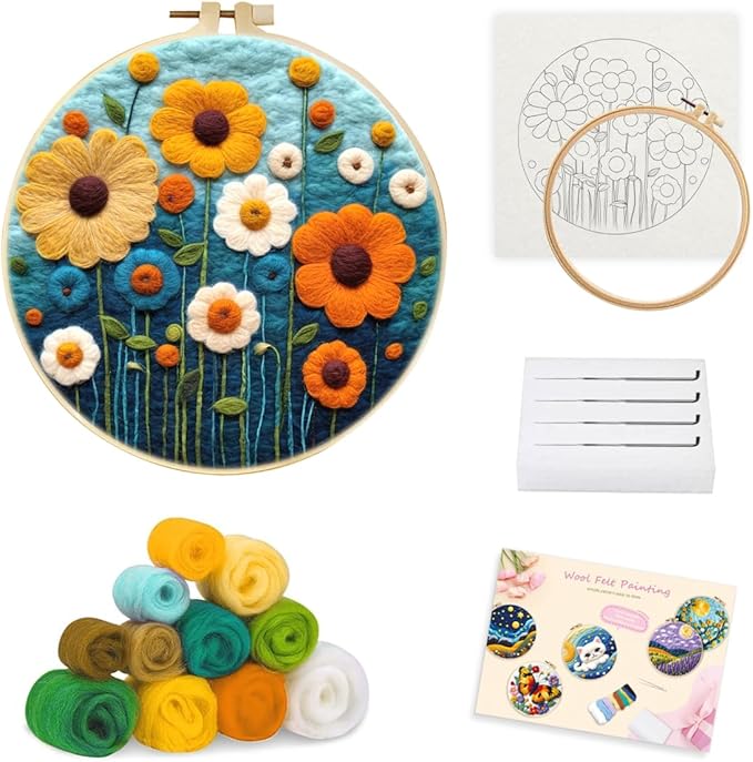 yesJRL Needle Felt Starter Set, Includes Colorful Wool, Felting Needles, Foam Pad, Felt Cloth & Instructions, Futuristic Style Kit for Home Decoration (Purple)