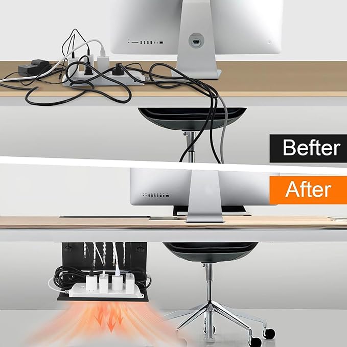 Desk Side Storage Organizer, Metal Hanging Laptop Mount with Anti-Scratch Silicone, No Drill Under Desk Cable Management Tray for Office and Home,White