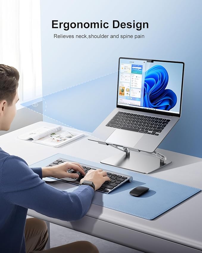 JOIOT Adjustable Laptop Stand, Ergonomic Computer Riser, Aluminum Laptop Stand for Desk, Portable Notebook Stand, Laptop Riser Holder, Compatible with 10-17.3'' Laptops & Tablets, Silver