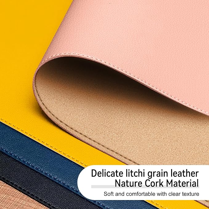 Leather Mouse Pad with Stitched Edge, Waterproof Gaming Mouse Mat for Computers, Laptop, Office & Home (Pink, 11"*8")