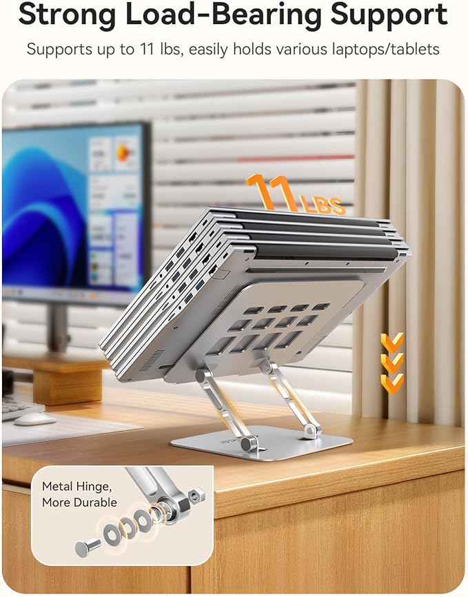 ORICO Ergonomic Laptop Stand for Desk, Height Adjustable Aluminum Laptop Stand Riser, Foldable Computer Holder for MacBook Neo, Air, Pro, Dell XPS, HP, Lenovo, Fits Devices up to 17" (ST11, Silver)