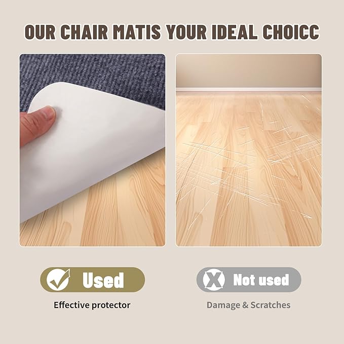 Office Chair Mat - for Hardwood Floors, Large Non-Slip Easy-Clean Floor Protection Blanket (Grey, “48 x 36in”).
