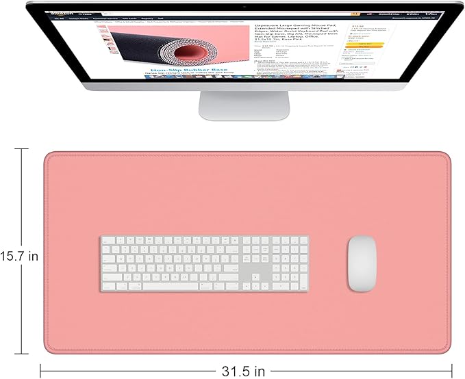 Dapesuom Large Gaming Mouse Pad, Extended Mouse Mat with Stitched Edges, Full Size Keyboard Pad with Non-Slip Base, Big XXL Computer Desk Mats for Gamer, Laptop, Office, 31.5 x 15.7in, Rose Pink