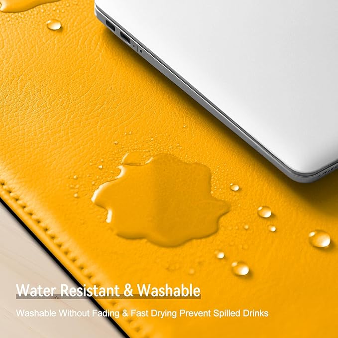 Dual Sided Leather Desk Mat - Waterproof Desk Pad - Ideal for Large Mouse Pad and Desk Mats on Top of Desks (Yellow, 11"*8")