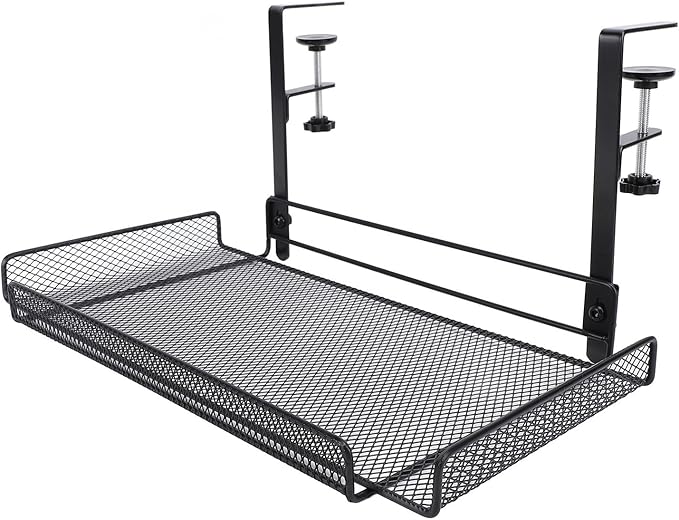 Under Desk Wire Organizer, Cable Management Tray Metal, Large Storage Tray Clamp Mount for Office Home, No Drill Cable Raceway (Black)