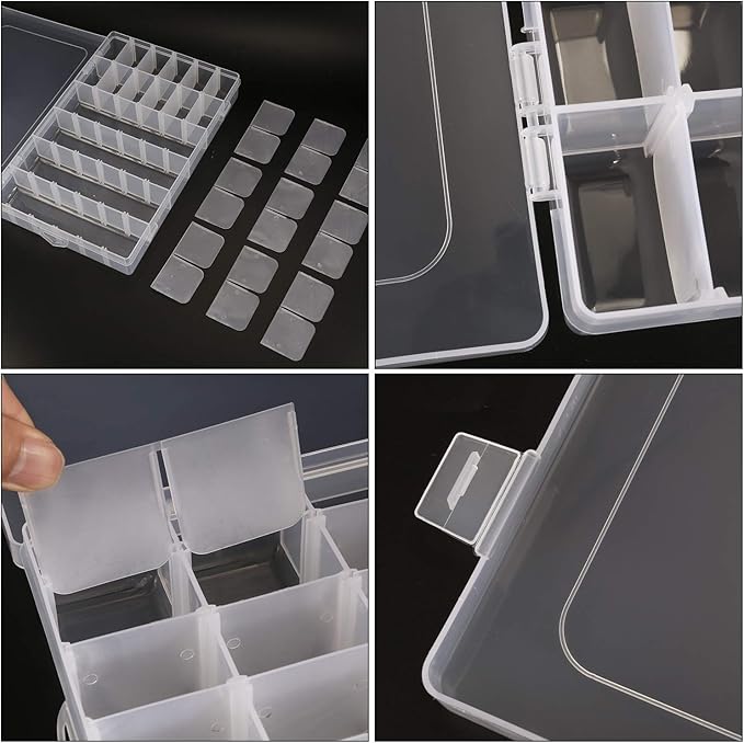 Umirokin Small Parts Organizer Box 2 Pack, 36 Grid Bead Organizer with Adjustable Dividers, Plastic Organizer Box for Screws, Jewelry Making, Craft Storage, Fishing Tackle, Clear Compartment Container