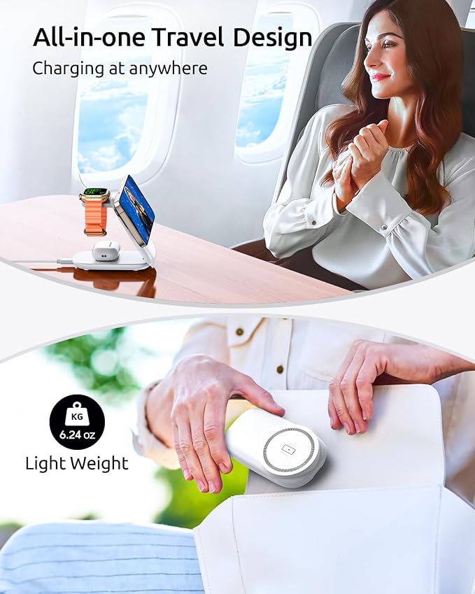 3-in-1 Wireless Charging Station for MagSafe,Foldable Magnetic Stand for iPhone 17/16/15-12 Series, Apple Watch/AirPods,15W Fast Wireless Charger - Ideal for Home/Office/Travel