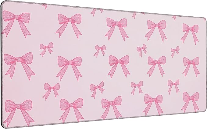 Pink Bow Mouse Pad,35.4 x 15.7 Inch Large Mouse Mat Non-Slip Rubber Stitched Edges for Writing Desk,Office,Home,Laptop