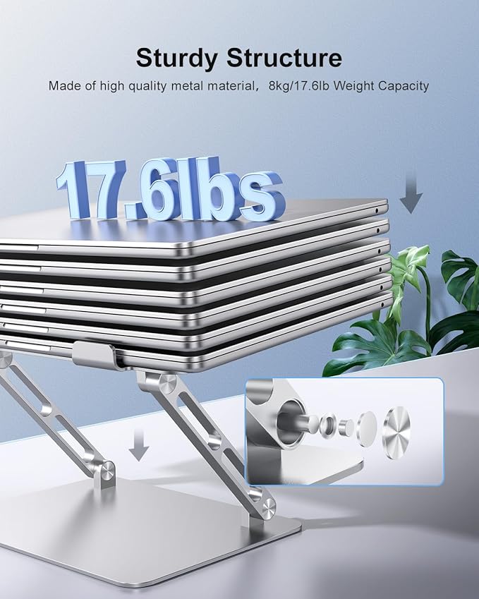 JOIOT Adjustable Laptop Stand, Ergonomic Computer Riser, Aluminum Laptop Stand for Desk, Portable Notebook Stand, Laptop Riser Holder, Compatible with 10-17.3'' Laptops & Tablets, Silver