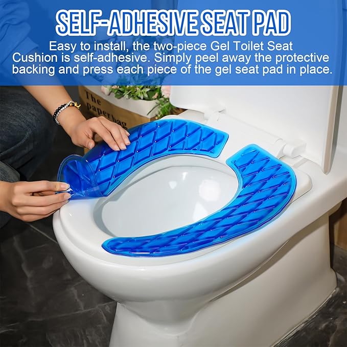 Rossesay Gel Toilet Seat Cushion Washable Toilet Seat Padded Riser Cushion Portable Adhesive Cover for Pain Relief Comfort for Elderly Handicapped Seniors(Blue)