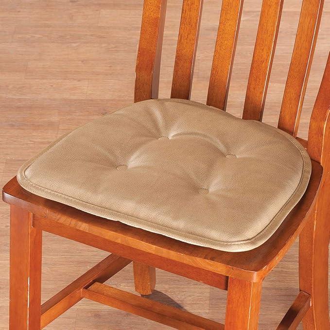Klear Vu Omega Non-Slip Chair Cushions, Assembled in USA, U-Shaped Skid-Proof Seat Pads for Dining Room, Kitchen, Office, 15"x16", 4 Pack, Leather Taupe