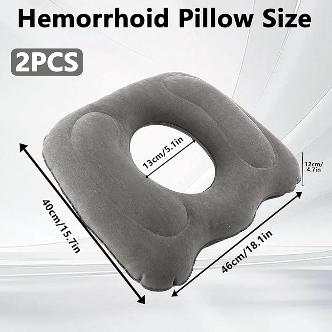 2 Pack Inflatable Donut Pillow, Hemorrhoid Pillows for Sitting, Portable Donut Cusion for Pressure Relief, Tailbone & Coccyx Support for Home, Office, Wheelchair and Car