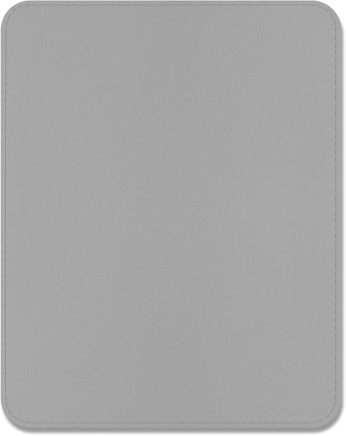 Leather Mouse Pad, Office Mouse Mat Non-Slip Rubber Base Stitched Edge Washable Waterproof Rectangular Mousepad for Office Gaming PC Laptop, 9.8" x 7.9", Gray