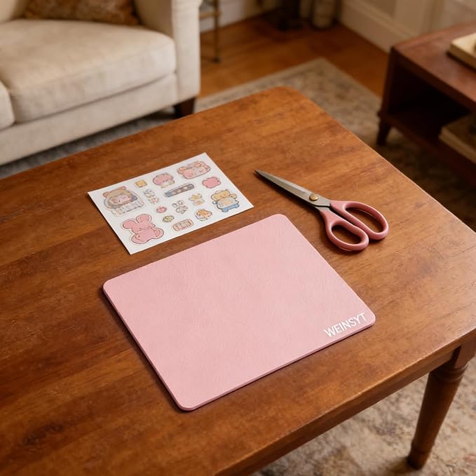 Desktop Protection Mat & Mouse Pad 2-in-1-10" x 8.3" Dual-Sided Non-Slip Desk Protector for Sticker Crafts & Office Work - Waterproof PU Leather Desk Mat with Anti-Slip Base