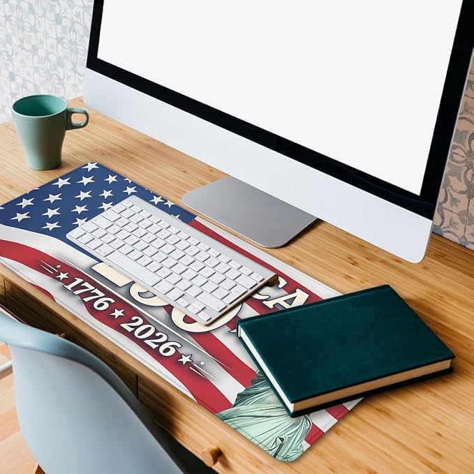 America 250 Mouse Pad Statue of Liberty America Flag Mousepad Extended Large Laptop Keyboard Non-Slip Rubber Base with Stitched Edges for Home Office Computer Keyboard Laptop 31.5x11.8 Inch