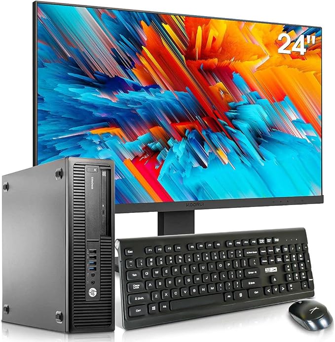 HP EliteDesk 800 G1 SFF Desktop Computer PC,i5 Small Form Factor Business Desk Top, Koorui 24 inch New Monitor,16GB RAM, 256GB SSD + 2TB HDD,WiFi,Bluetooth,Wireless Keyboard Mouse(Renewed)
