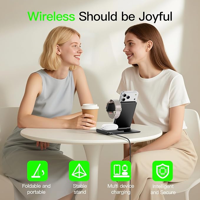 New Travel Portable Wireless Charger: for Apple Charging Station 3 in 1 Charger Stand Multiple Devices for Apple - iPhone 17 16 15 14 Pro Max 13 12 11 - Watch 2-11 SE Ultra Series - Airpods 4 3 2 Pro