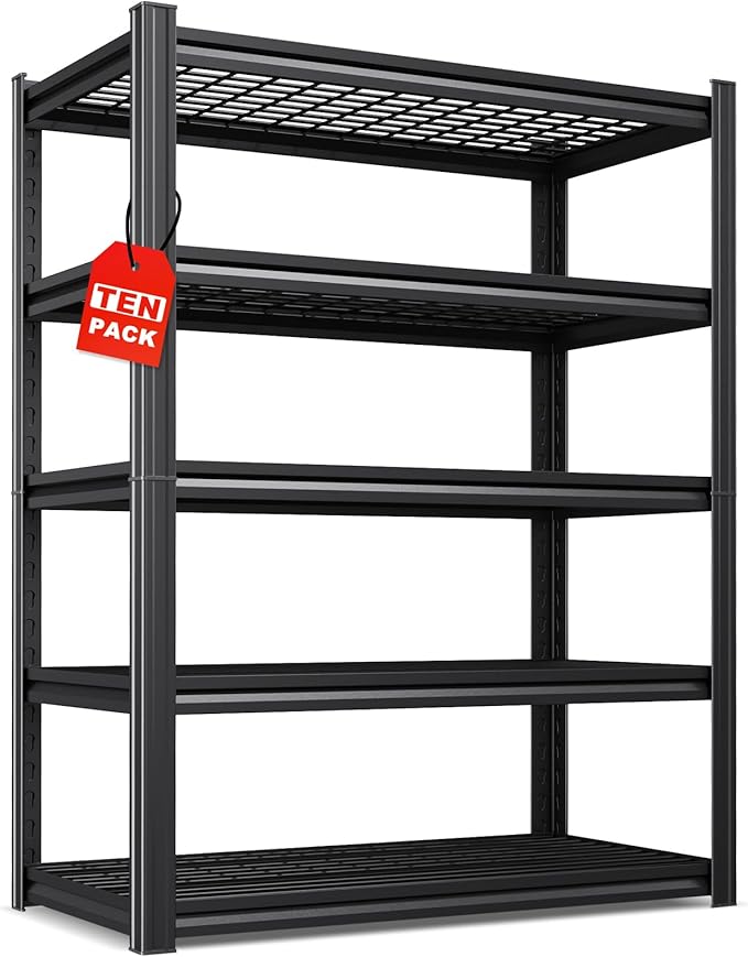 Set of 10-71"H Garage Shelving-3000LBS 5 Tier Storage Shelves,Adjustable Heavy Duty Metal Shelving Unit and Storage Large Wire Rack,Utility Steel Shelf For Shop Warehouse Industrial Pantry 71"x35"x16"