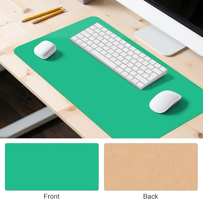 Leather Mouse Pad with Stitched Edge, Waterproof Gaming Mouse Mat for Computers, Laptop, Office & Home (Green, 33"*13")