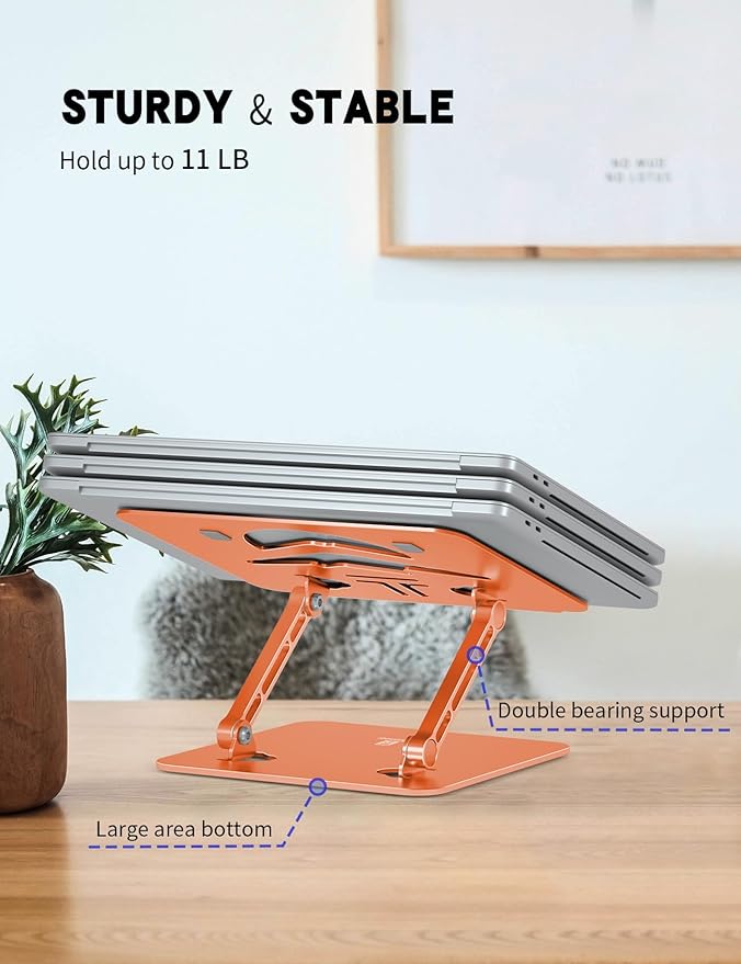 Laptop Stand, Ergonomic Adjustable Computer Stand for Collaborative Work, Foldable and Portable Heat Sink Computer Stands, Fits up to 16-inch Laptops (Orange)