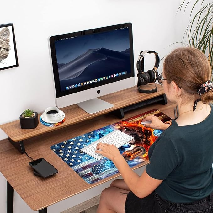 Ergonomic Mouse Pad Set with Wrist Support for Keyboard and Wrist Rest for Mouse, Memory Foam Comfort, Non-Slip Large Desk Mat for Home Office Pain Relief,Two Wolf Galaxies