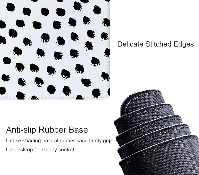 Boho Desk Mat, Polka Dot Large Mouse Pad Desk Pad Boho Desk Accessories for Women Men Office Decor, XL Mousepad Long Laptop Keyboard Mouse Mat 31.5''X11.8'' Non-Slip Rubber Base with Stitched Edges