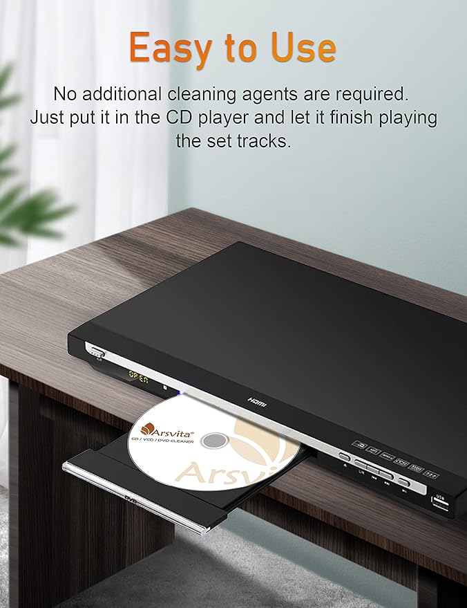 Arsvita CD Laser Lens Cleaner Disc Cleaning Set for CD/VCD/DVD Player, Safe and Effective