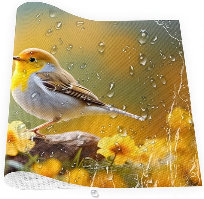 Placemats Set of 4 Heat-Resistant Rectangle Place Mats Cute Bird Yellow Washable Plastic PVC Dining Table Mat Non-Slip Wipeable Woven Vinyl Placemat for Kitchen Patio Table Decor