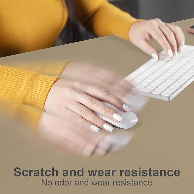 DAWNTREES Desk Mat for Desktop,PU Leather Desk Pad Protector,Non Slip, Large Mouse Pad and Keyboard Mat, Waterproof Writing Pad for Office and Home (Beige)