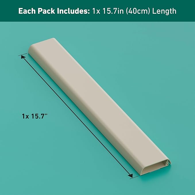 D-Line TV Wall Mount Cord Hider, Hide Mounted TV Cables, Wire Covers, Self Adhesive Cover for Cords, Paintable, Low Profile, Seamless Cable Raceway - 2.36in W x 0.59in H x 15.7in L - Beige