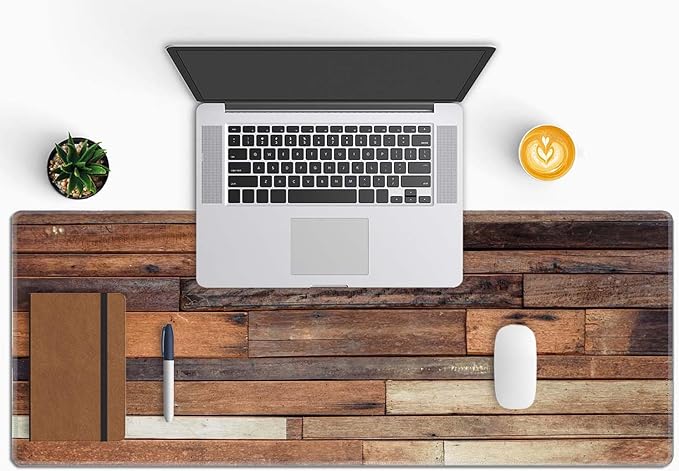 Desk Mat, Old Wood Plank Texture Extended Gaming Mouse Pad Large, 31.5"x11.8" Big Mouse Pad with Non-Slip Base and Stitched Edge, Long Computer Keyboard Mouse Mat for Home Office Work