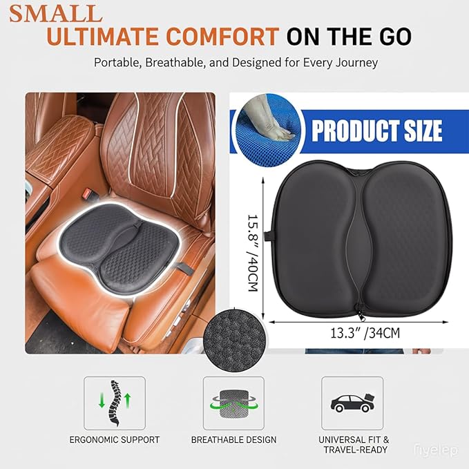 Foldable Seat Cushion for Travel, Honeycomb Gel Seat Cushion with Zipper & Handle, Portable Honeycomb Gel Cushion for Fatigue Relief, Ventilative Butt Pillow 15.8 x 13.3 x 1.4 Inches (1 in Blue)
