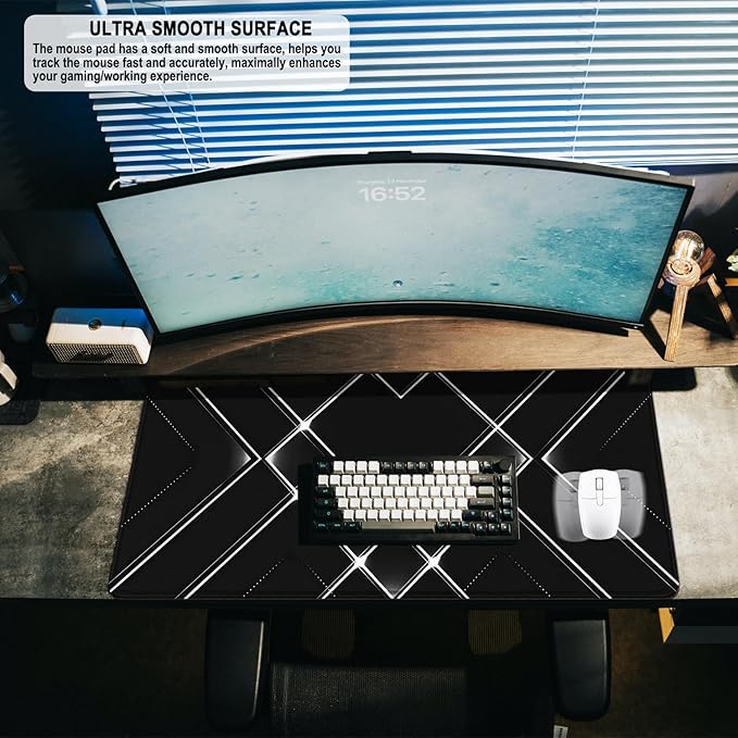 Mouse Pad, Large Extended Gaming Mousepad XXL Waterproof Computer Keyboard DeskPad with Non-Slip Rubber Base, Stitched Edge, Big Long Mat for Gamer, Office, Home, 31.5" x 15.7", Black White