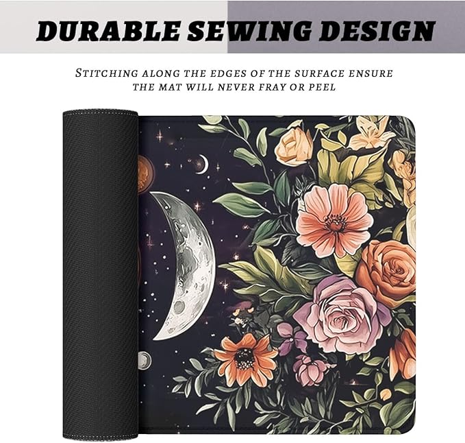 Moon Phases Desk Pad Mouse Pad Boho Celestial Floral Astrology XL Mouse Pad Large Mousepad Extended Laptop Keyboard Mat Gaming Desk Pad Mouse Mat 31.5"x11.8"